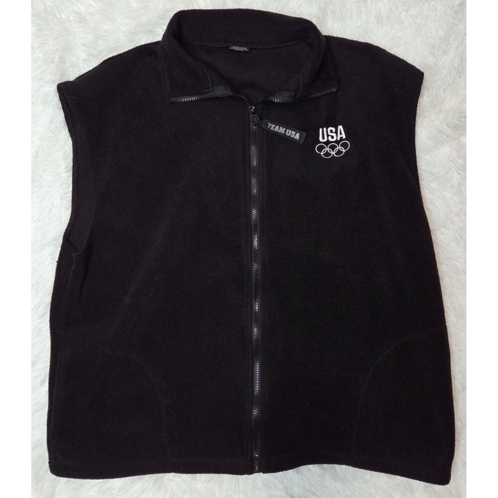 Team USA Olympic Fleece Vest XL Black Full Zip Sleeveless Jacket Mens